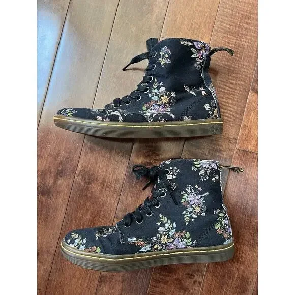 New Dr Martens Hackney Boots Women’s Sz 6 Floral Black Canvas High Top AW004 - Picture 7 of 7